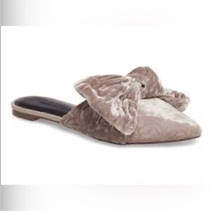 Rebecca Minkoff Velvet Bow Mules in Taupe